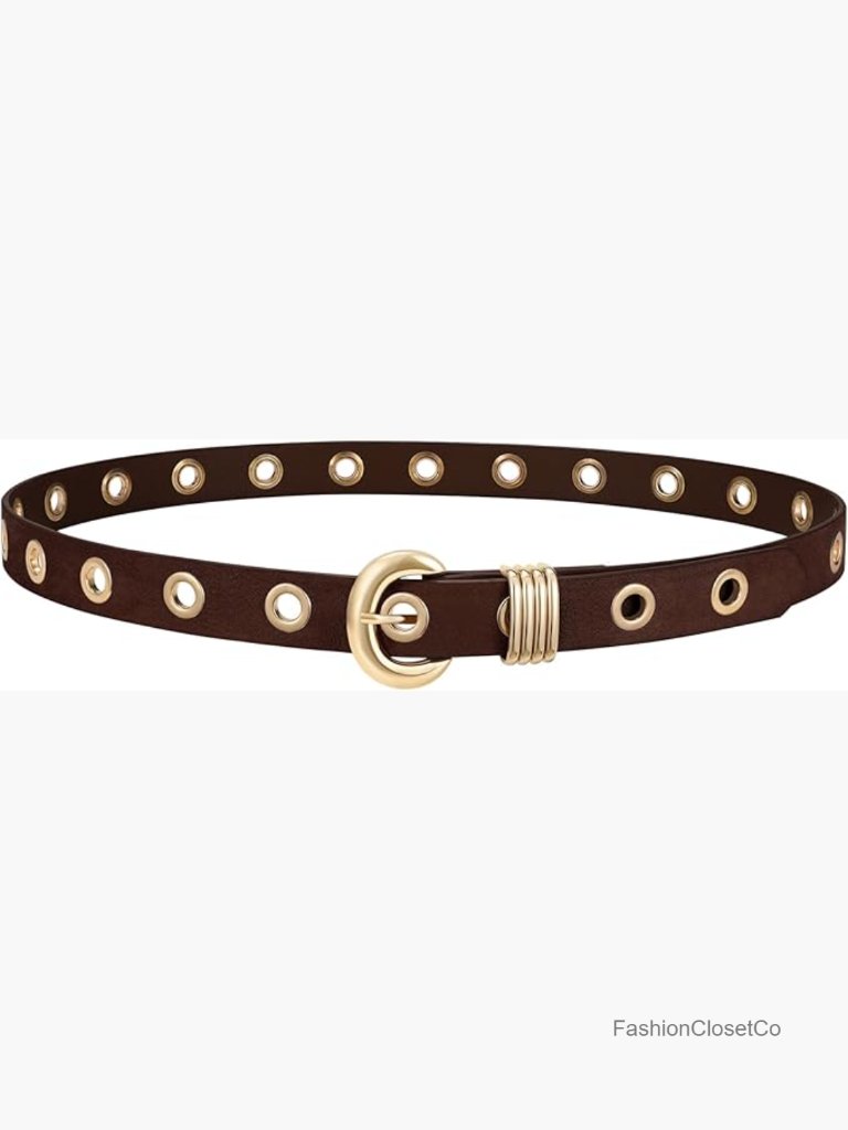 Skinny Faux Leather Belt With Gold Buckle For Jeans & Dresses